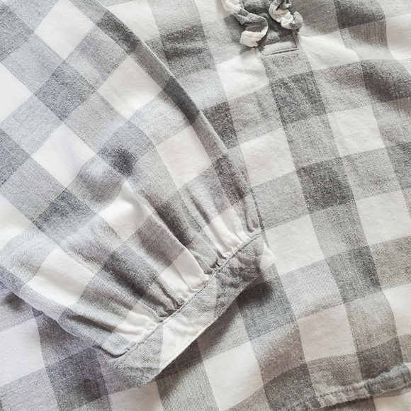 J. Crew Mercantile Flannel Popover Shirt Womens Medium Gray White Check Ruffle - Picture 5 of 7
